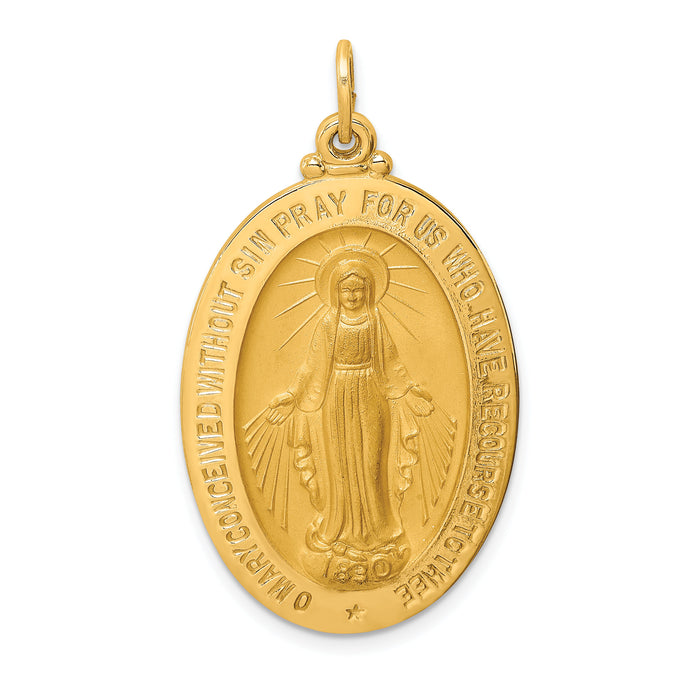 14k Solid Polished/Satin Large Oval Miraculous Medal-XR1747