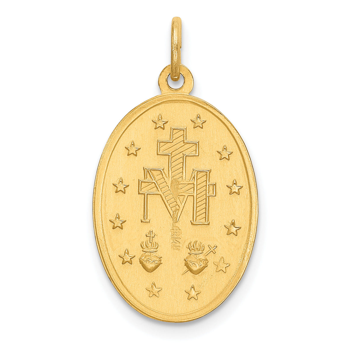 14k Solid Polished and Satin Oval Miraculous Medal-XR1748
