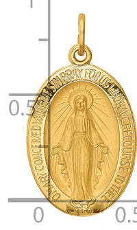 14k Solid Polished and Satin Oval Miraculous Medal-XR1748