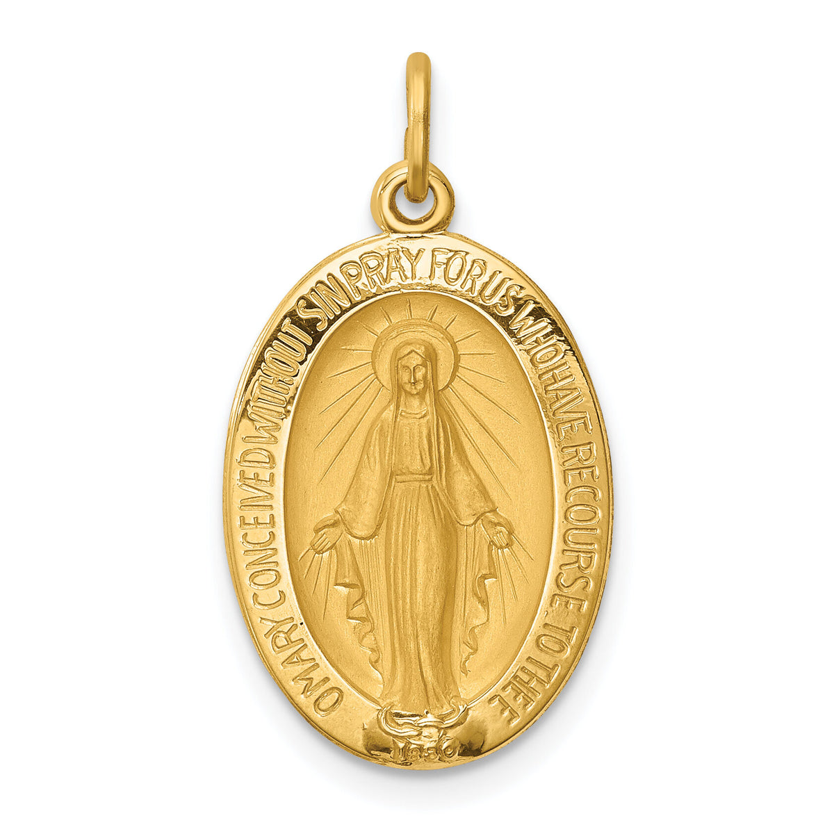 14k Solid Polished and Satin Oval Miraculous Medal-XR1748