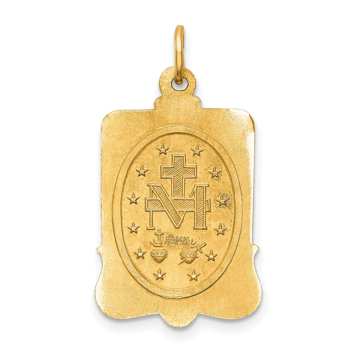 14k Solid Polished/Satin Large Rectangle Framed Miraculous Medal-XR1750