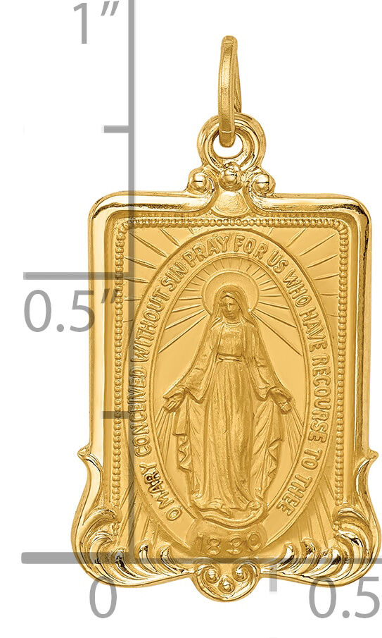 14k Solid Polished/Satin Large Rectangle Framed Miraculous Medal-XR1750