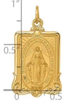 14k Solid Polished/Satin Large Rectangle Framed Miraculous Medal-XR1750