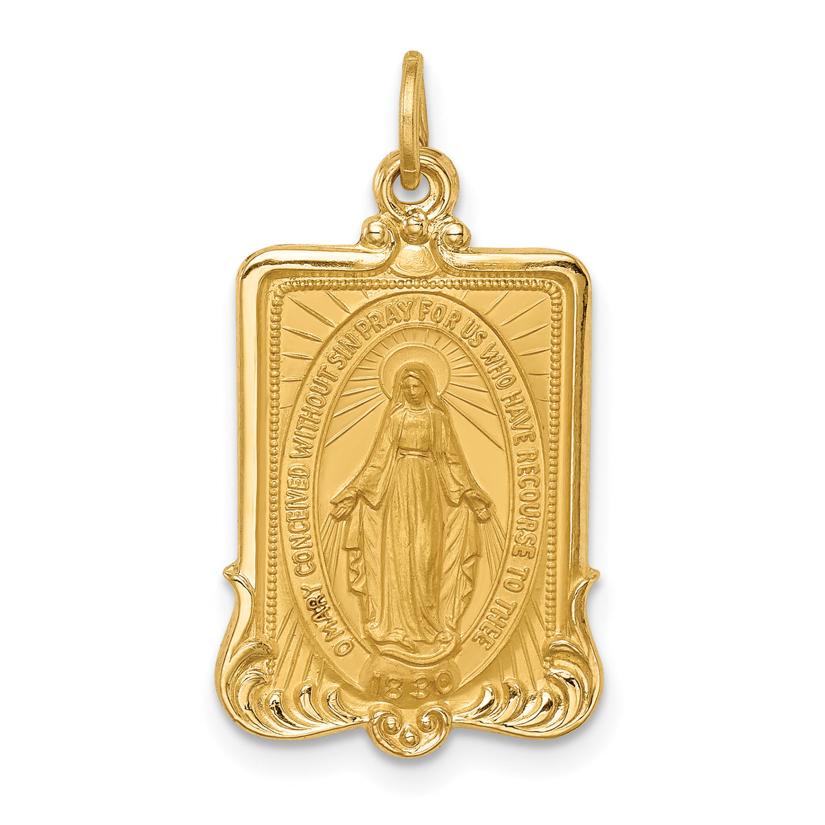 14k Solid Polished/Satin Large Rectangle Framed Miraculous Medal-XR1750