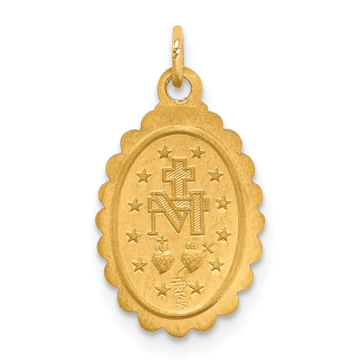 14k Solid Polished/Satin Small Oval Scalloped Miraculous Medal-XR1751