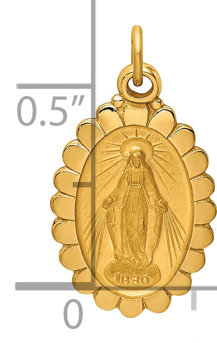 14k Solid Polished/Satin Small Oval Scalloped Miraculous Medal-XR1751