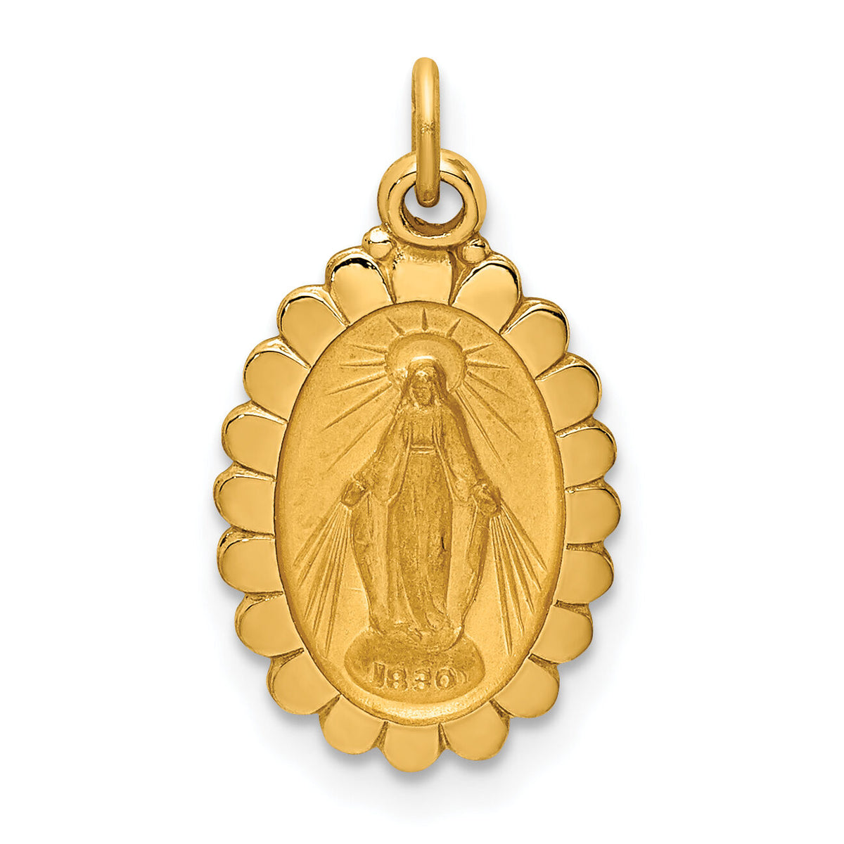 14k Solid Polished/Satin Small Oval Scalloped Miraculous Medal-XR1751