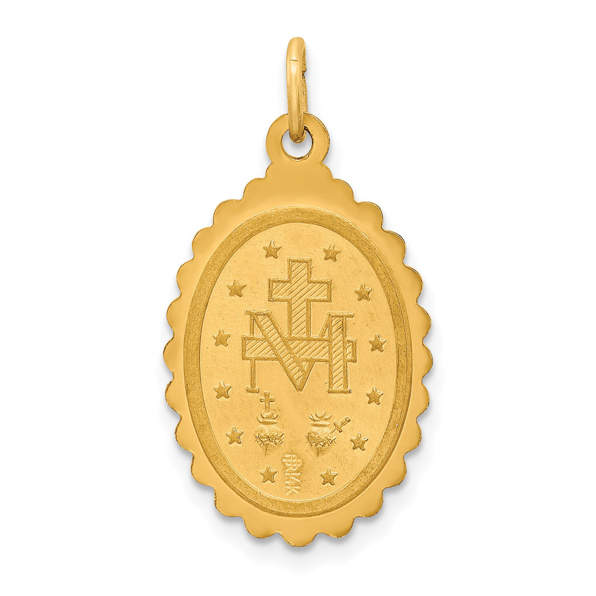 14k Solid Polished/Satin Medium Oval Scalloped Miraculous Medal-XR1752