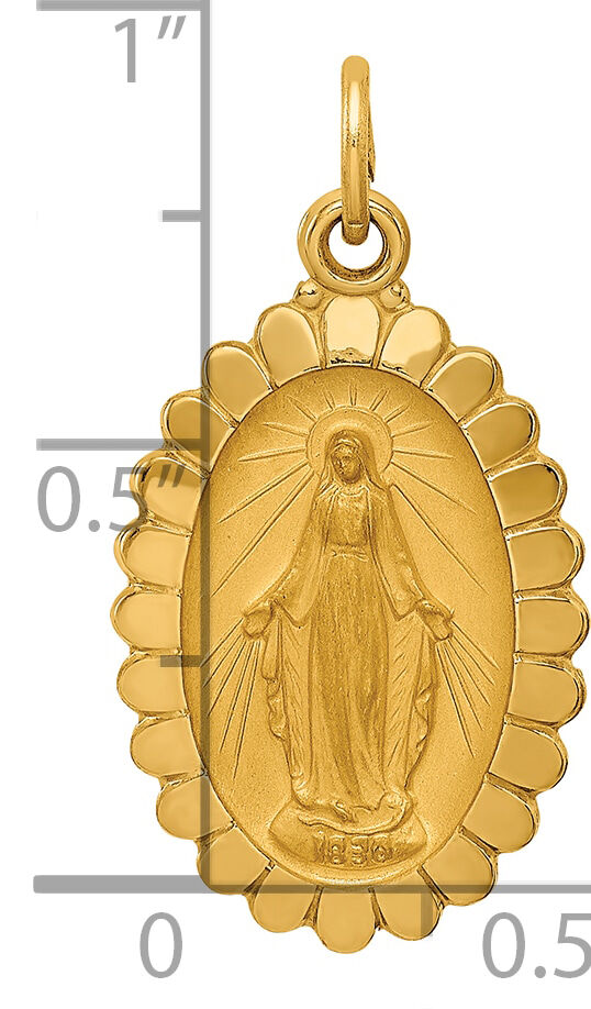 14k Solid Polished/Satin Medium Oval Scalloped Miraculous Medal-XR1752