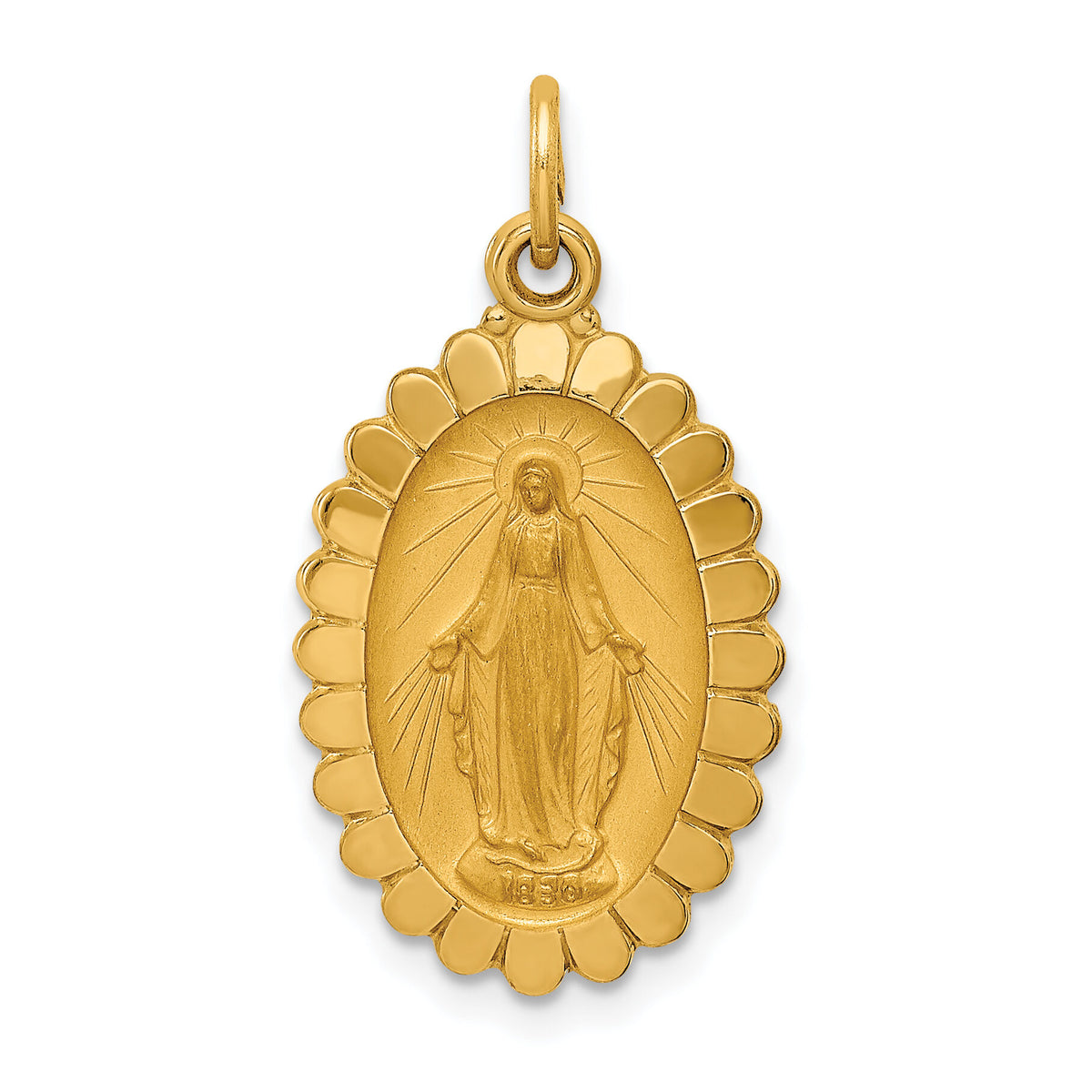 14k Solid Polished/Satin Medium Oval Scalloped Miraculous Medal-XR1752