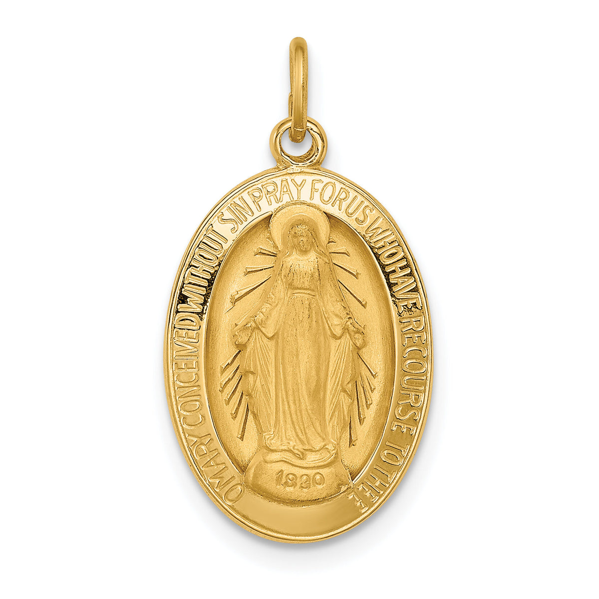 14k Solid Polished/Satin Oval Miraculous Medal-XR1753