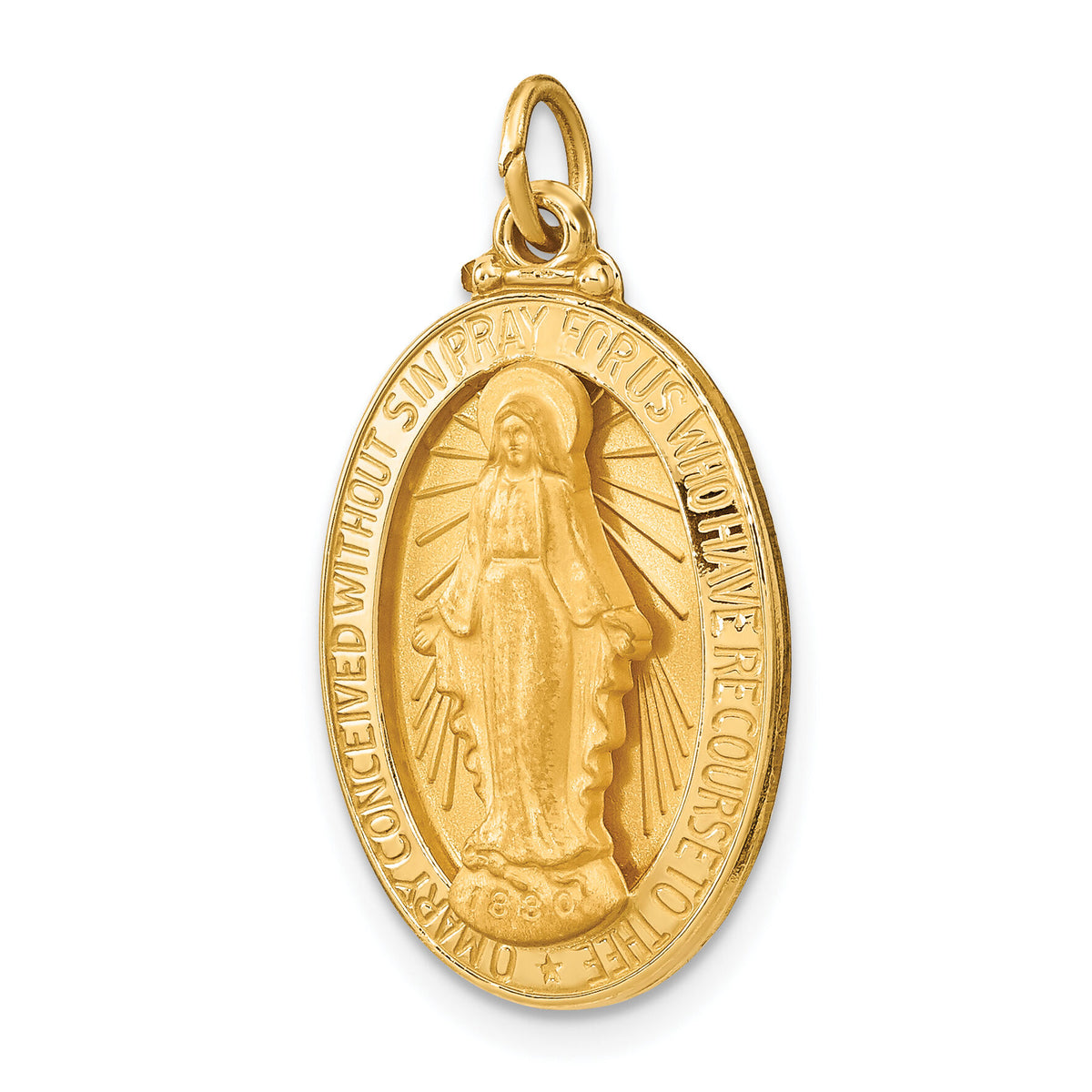 14k Solid Polished/Satin Medium Oval Miraculous Medal-XR1754