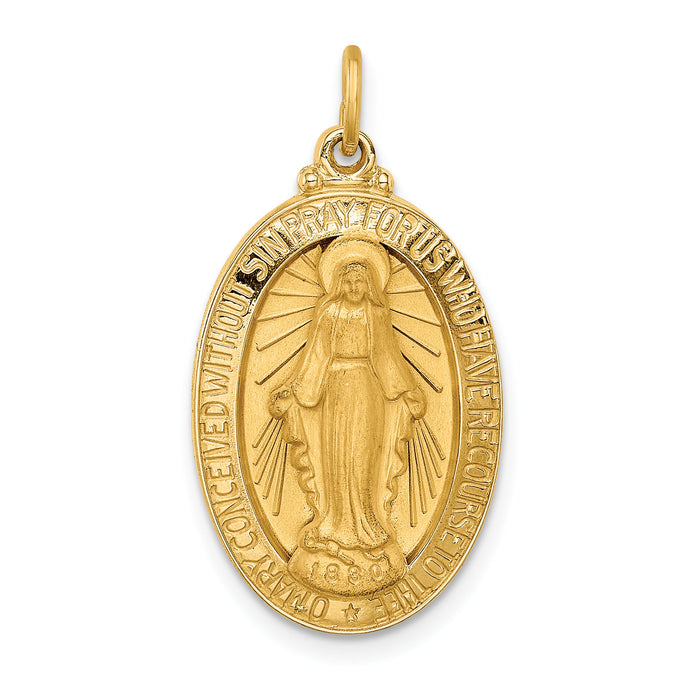 14k Solid Polished/Satin Medium Oval Miraculous Medal-XR1754