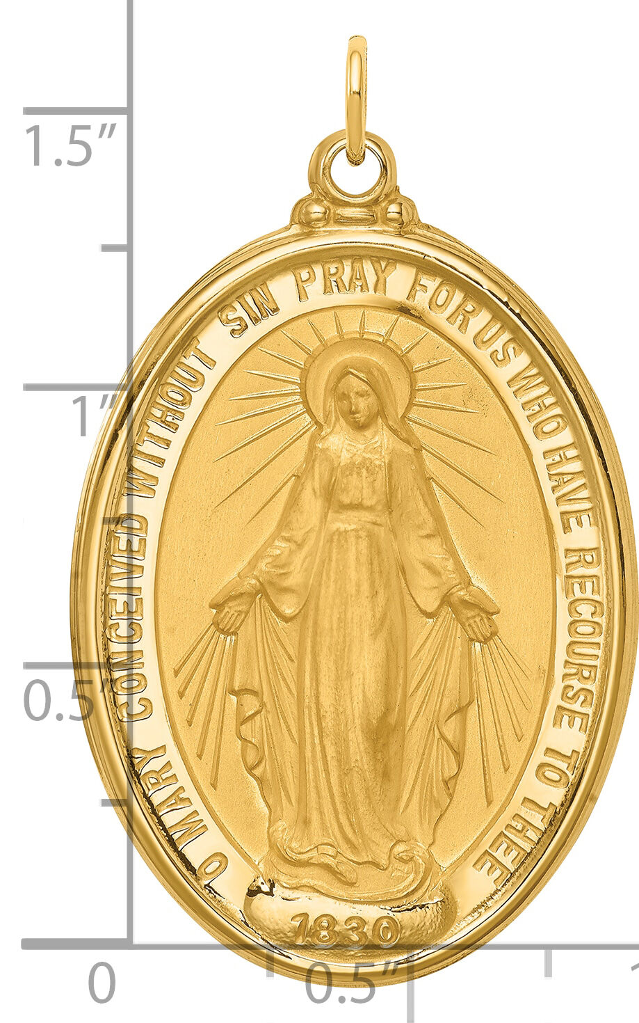 14k Solid Polished/Satin Extra Large Oval Miraculous Medal-XR1756