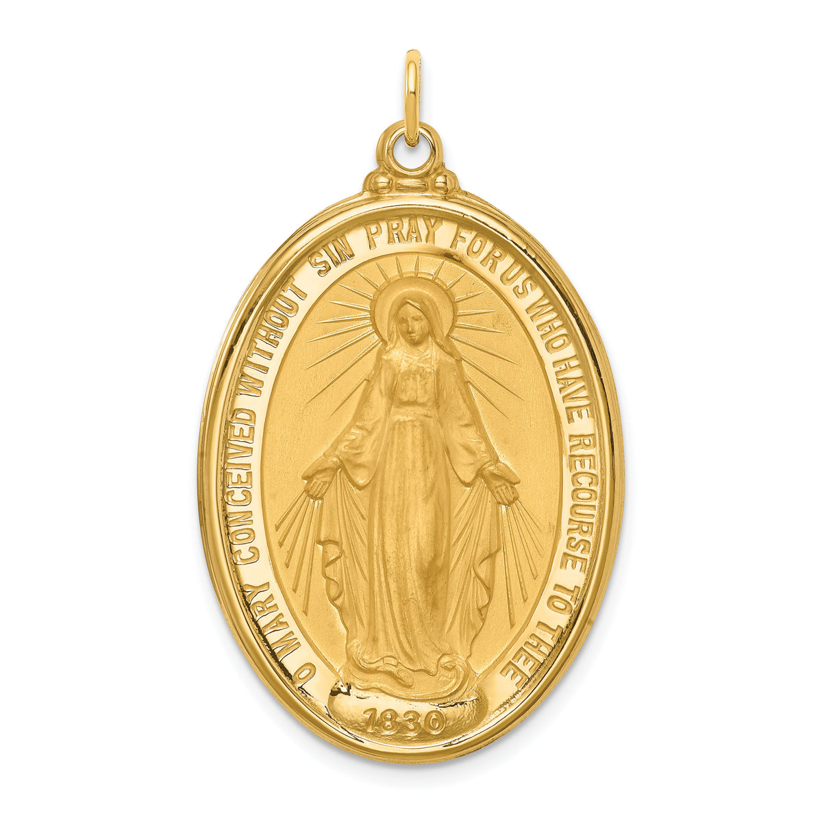 14k Solid Polished/Satin Extra Large Oval Miraculous Medal-XR1756