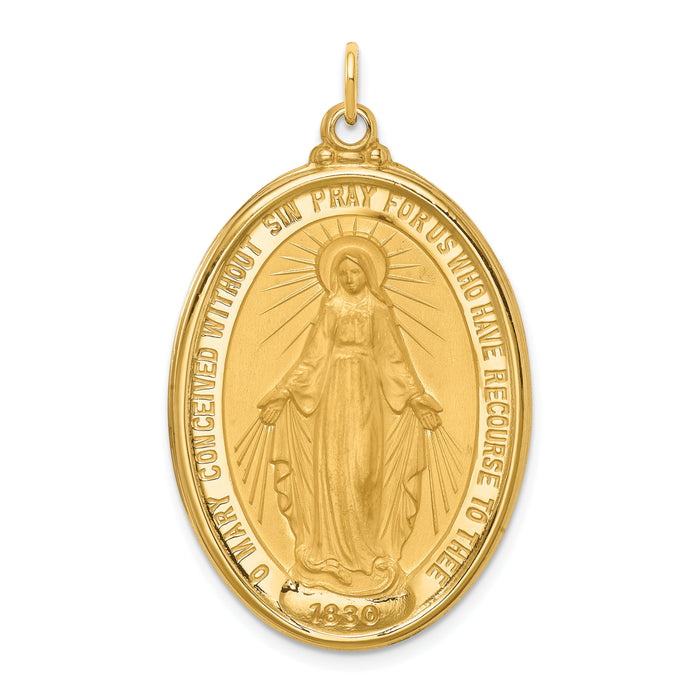 14k Solid Polished/Satin Extra Large Oval Miraculous Medal-XR1756