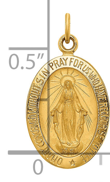 14k Solid Polished/Satin Small Oval Miraculous Medal-XR1757