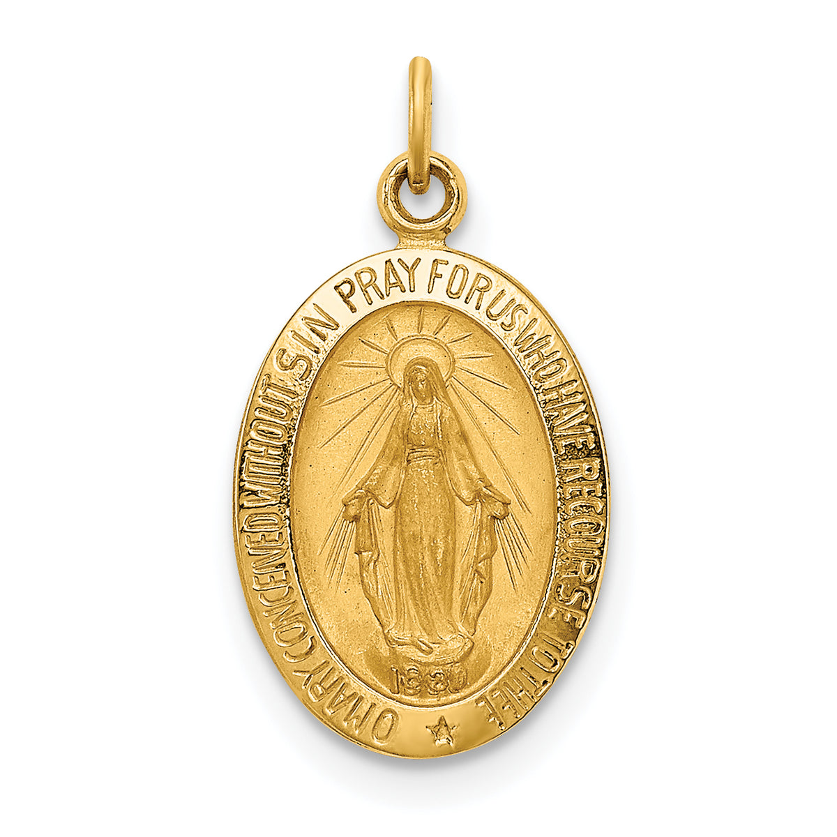 14k Solid Polished/Satin Small Oval Miraculous Medal-XR1757