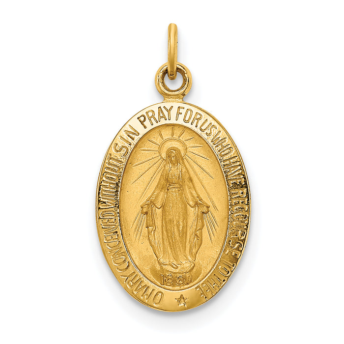 14k Solid Polished/Satin Small Oval Miraculous Medal-XR1757