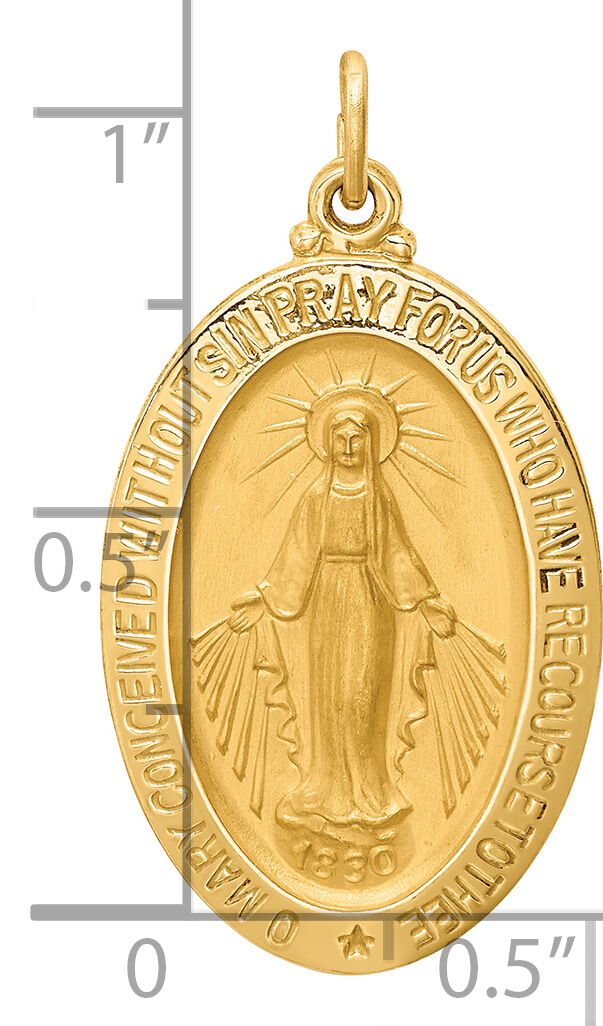 14k Solid Polished/Satin Medium Oval Miraculous Medal-XR1758