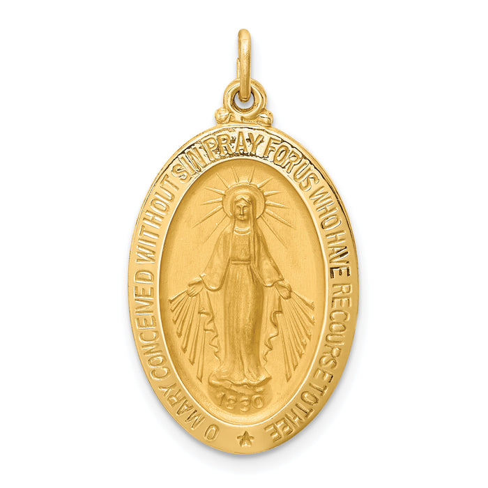 14k Solid Polished/Satin Medium Oval Miraculous Medal-XR1758