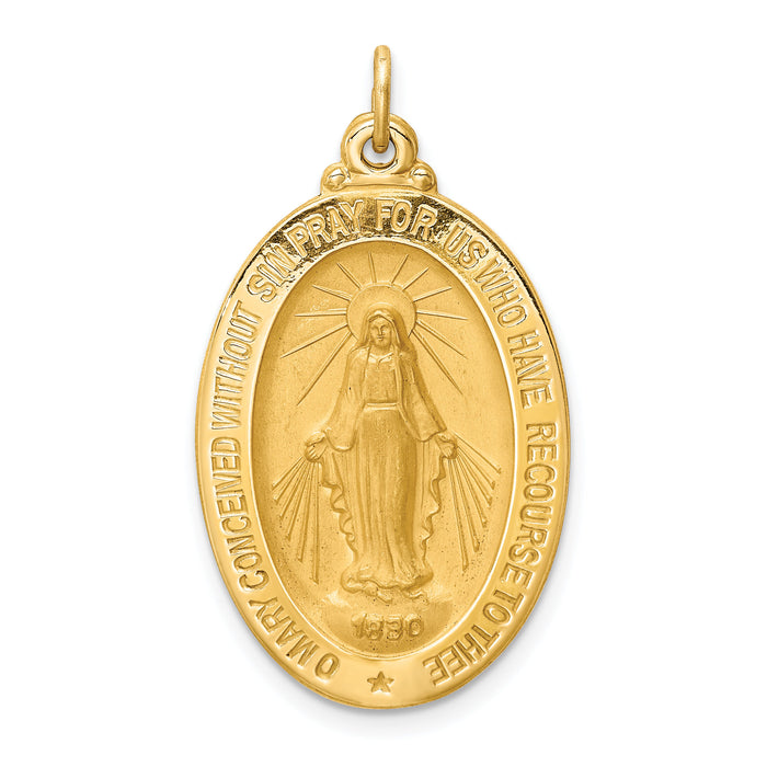 14k Solid Polished/Satin Medium Oval Miraculous Medal-XR1759