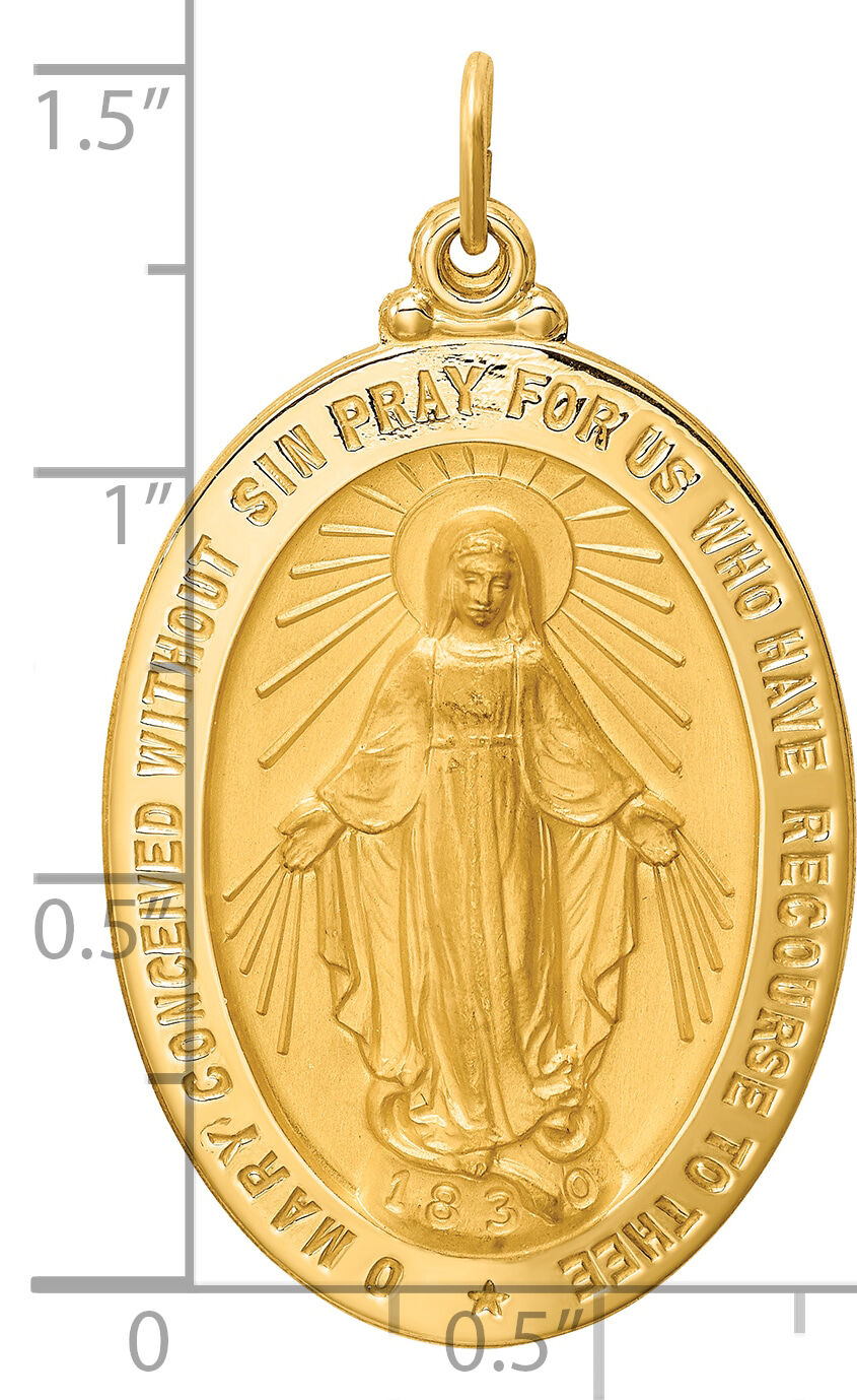14k Solid Polished/Satin Large Oval Miraculous Medal-XR1760