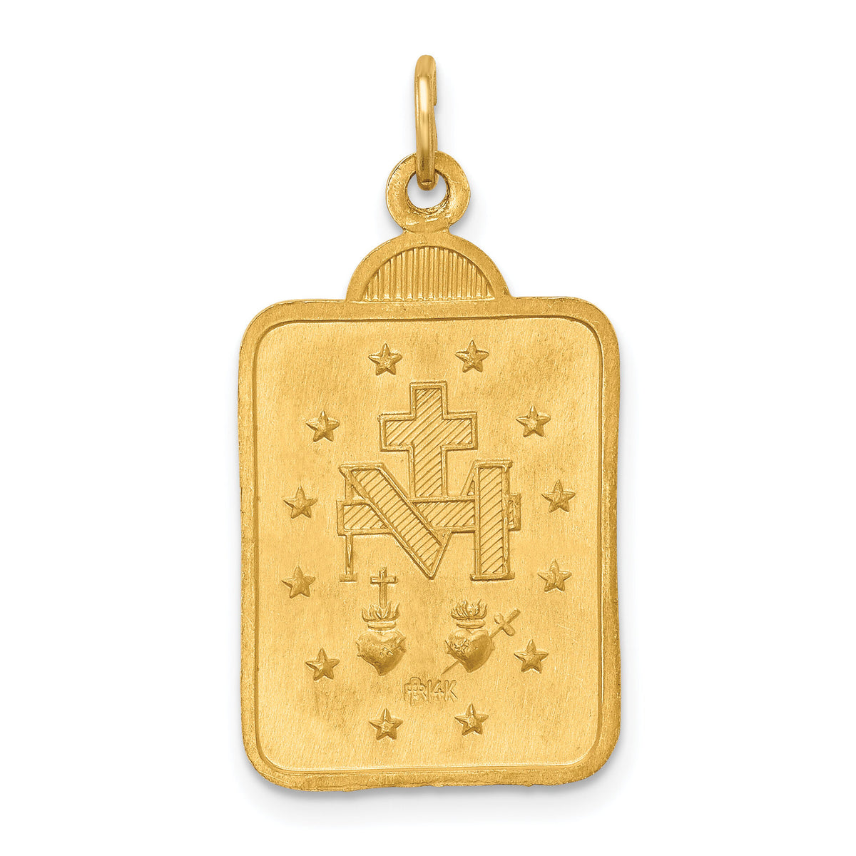 14k Solid Polished/Satin Rectangle w/Fan Top Miraculous Medal-XR1761