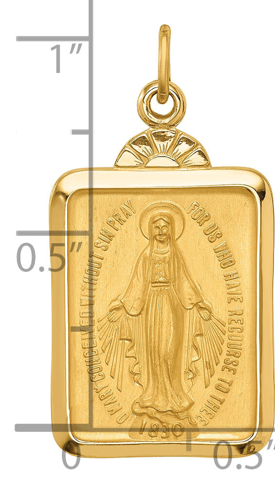 14k Solid Polished/Satin Rectangle w/Fan Top Miraculous Medal-XR1761