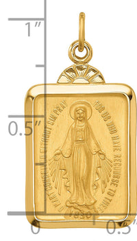 14k Solid Polished/Satin Rectangle w/Fan Top Miraculous Medal-XR1761