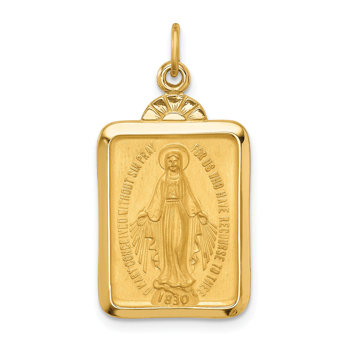 14k Solid Polished/Satin Rectangle w/Fan Top Miraculous Medal-XR1761