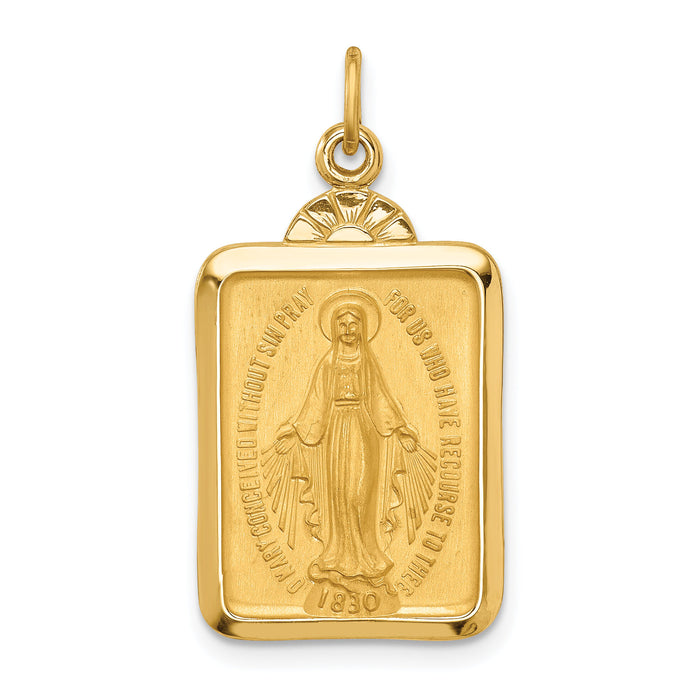 14k Solid Polished/Satin Rectangle w/Fan Top Miraculous Medal-XR1761