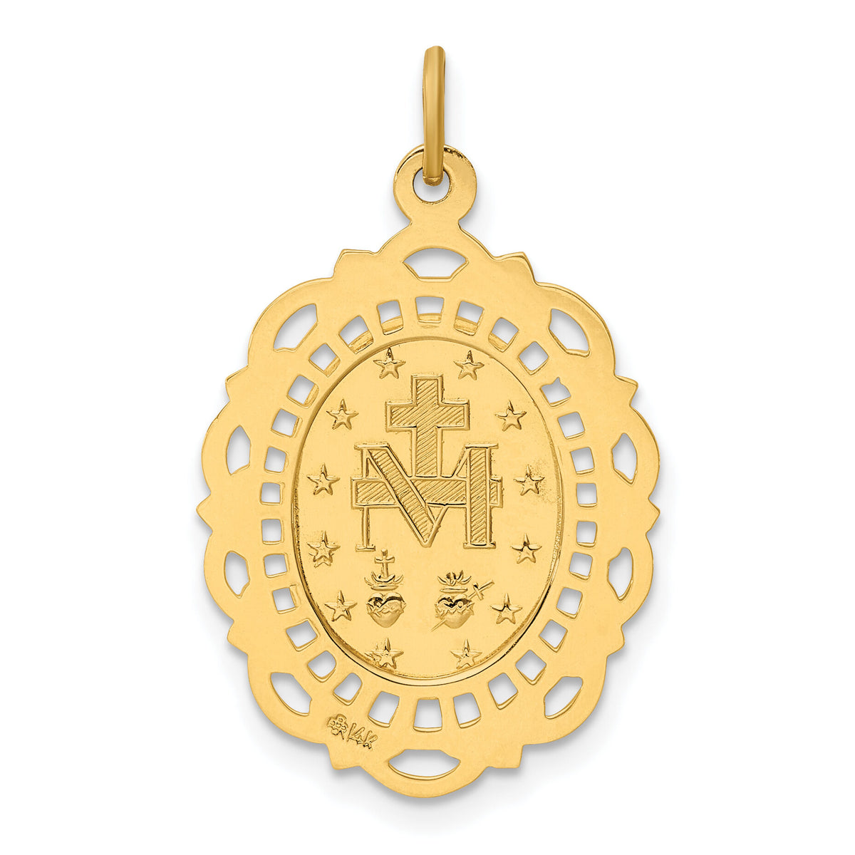 14K Solid Polished/Satin Fancy Pierced Oval Miraculous Medal-XR1763