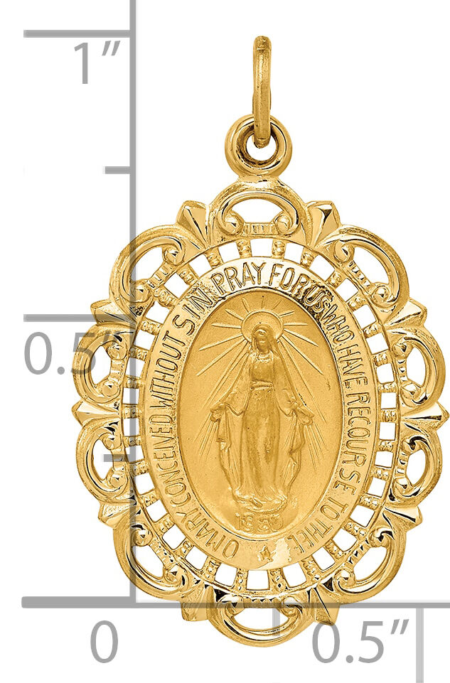 14K Solid Polished/Satin Fancy Pierced Oval Miraculous Medal-XR1763