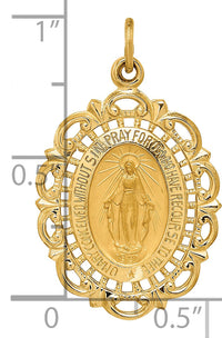 14K Solid Polished/Satin Fancy Pierced Oval Miraculous Medal-XR1763