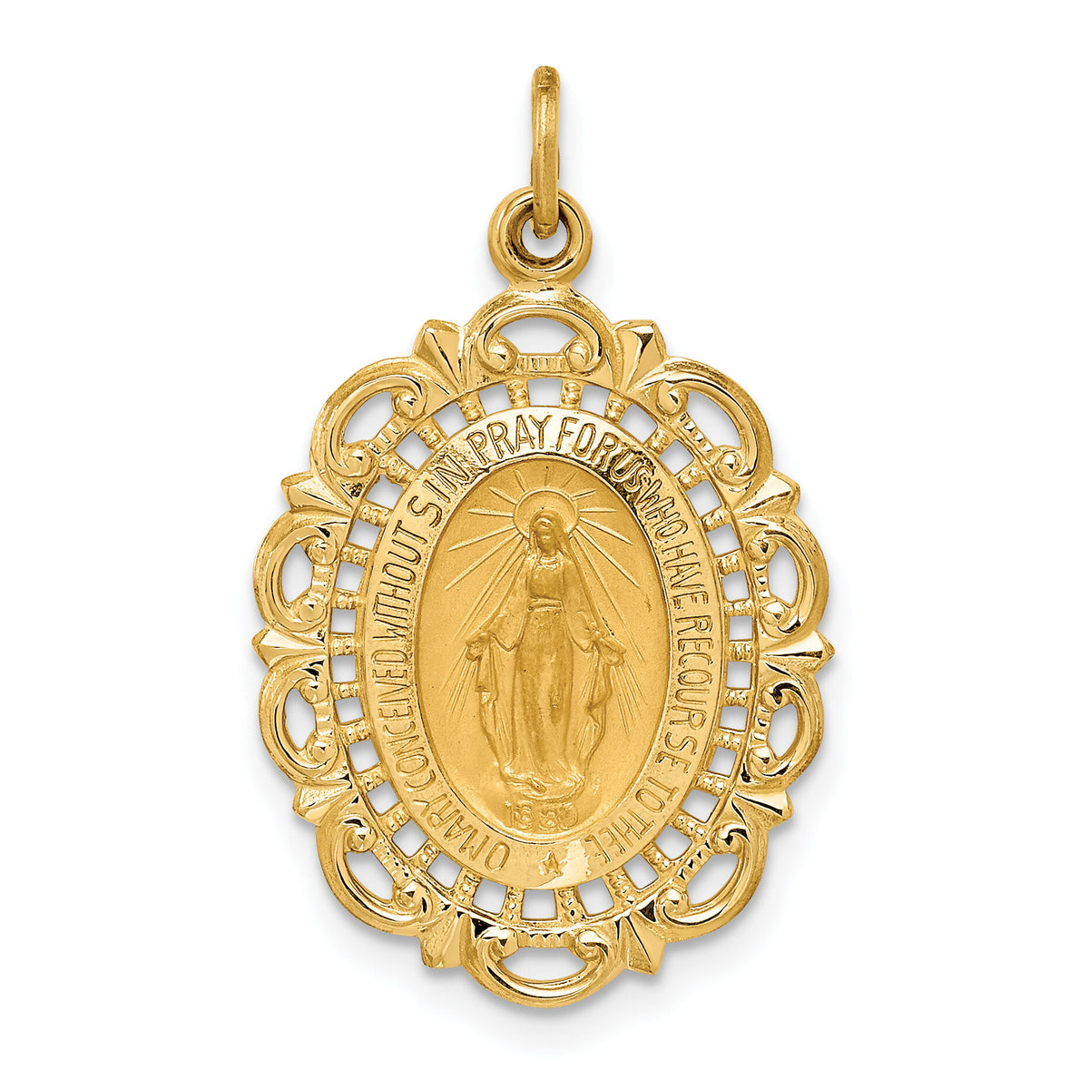 14K Solid Polished/Satin Fancy Pierced Oval Miraculous Medal-XR1763