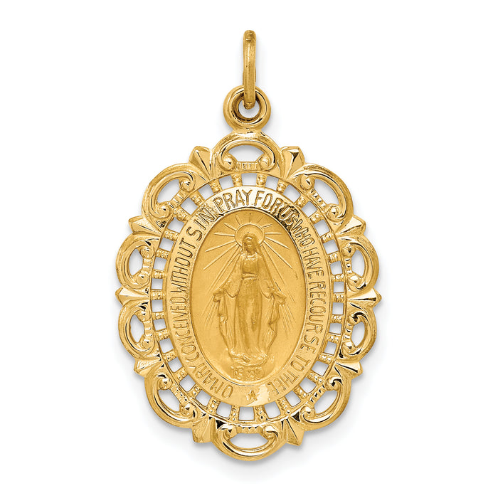 14K Solid Polished/Satin Fancy Pierced Oval Miraculous Medal-XR1763