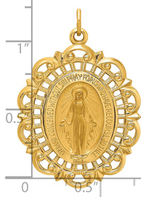 14k Solid Polished/Satin Fancy Pierced Oval Miraculous Medal-XR1764