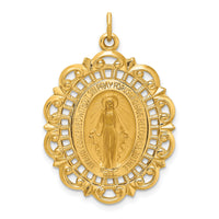 14k Solid Polished/Satin Fancy Pierced Oval Miraculous Medal-XR1764