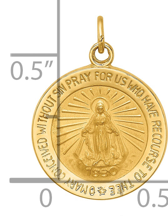 14k Solid Polished/Satin Round Miraculous Medal-XR1765