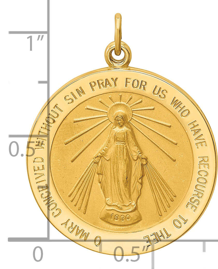 14k Solid Polished/Satin Round Miraculous Medal-XR1766