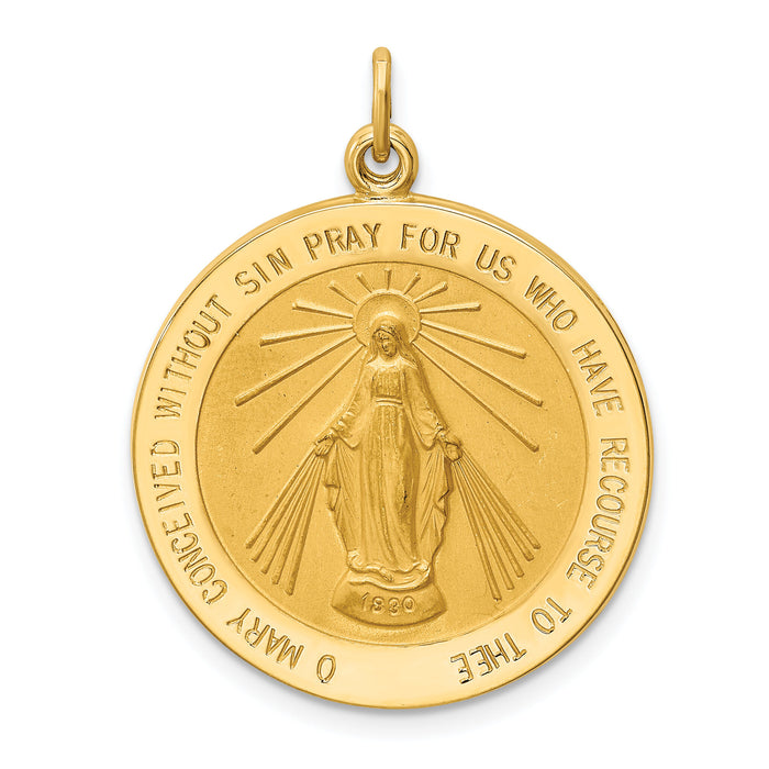 14k Solid Polished/Satin Round Miraculous Medal-XR1766