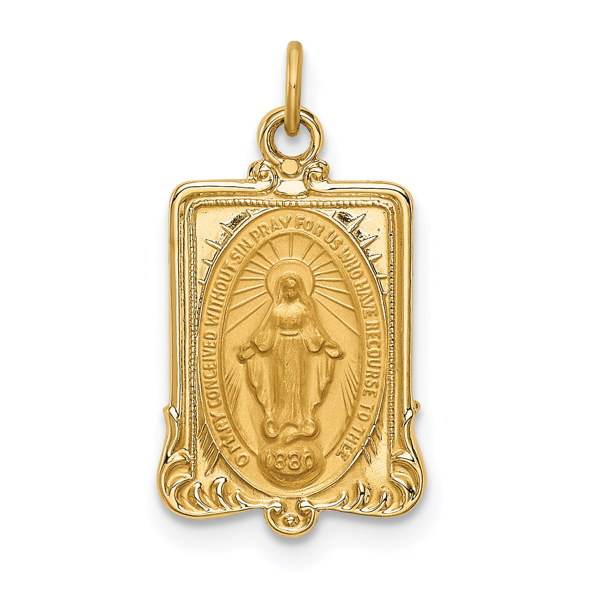 14k Solid Polished/Satin Rectangular Miraculous Medal-XR1768
