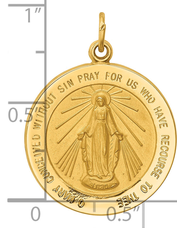 14k Solid Polished/Satin Medium Round Miraculous Medal-XR1769