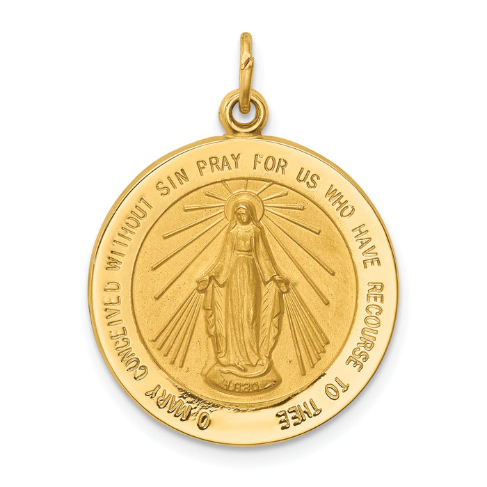 14k Solid Polished/Satin Medium Round Miraculous Medal-XR1769