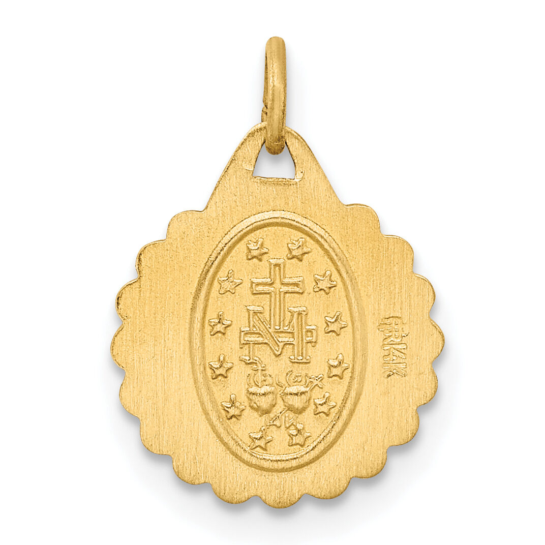 14k Solid Polished/Satin Tiny Round Scalloped Miraculous Medal-XR1770
