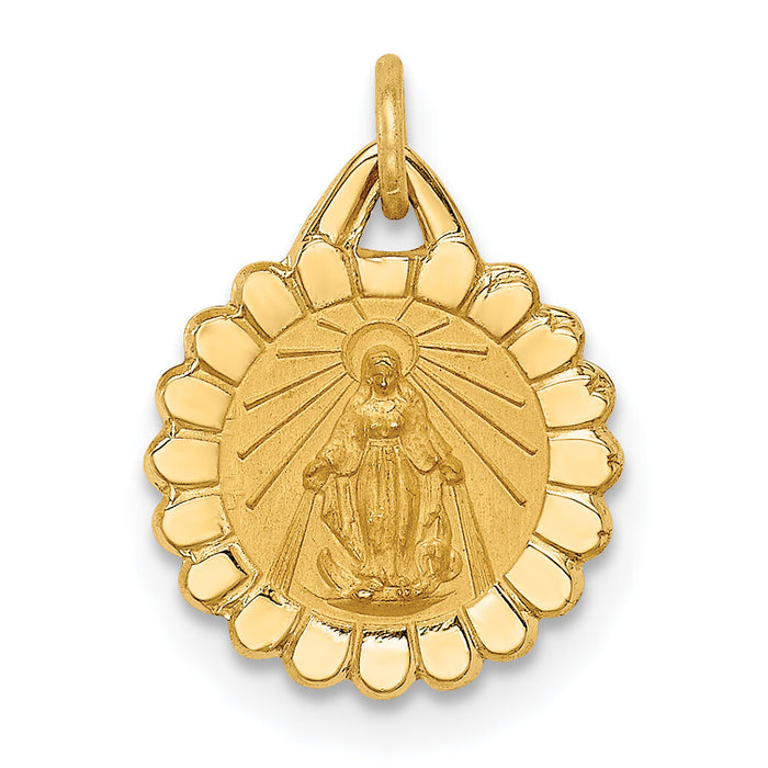 14k Solid Polished/Satin Tiny Round Scalloped Miraculous Medal-XR1770