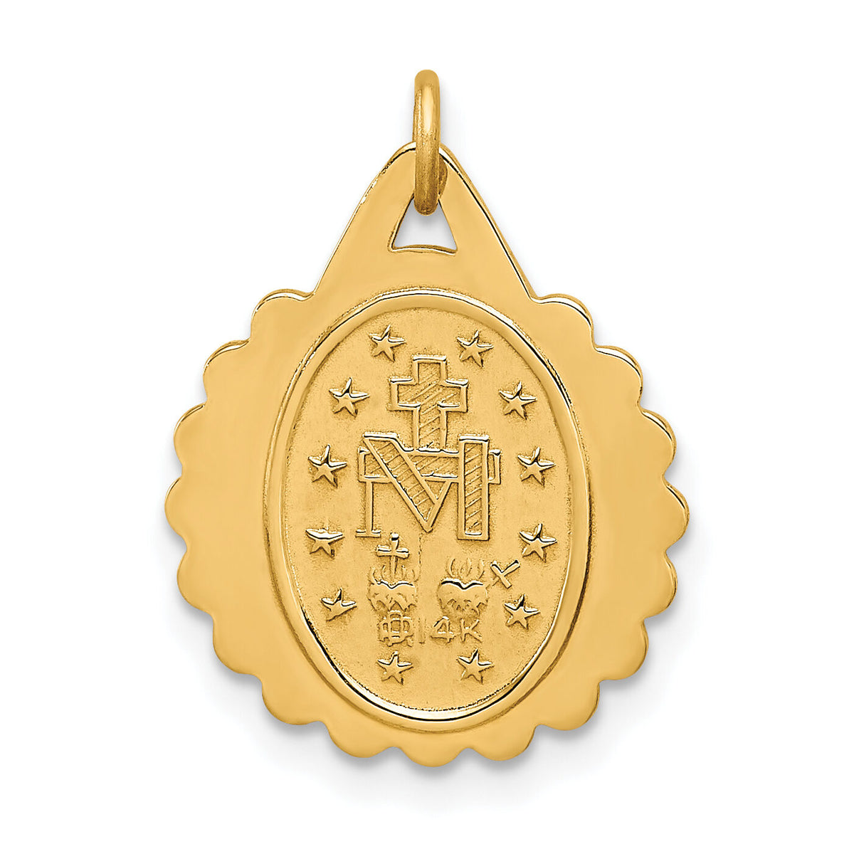 14k Solid Polished/Satin Small Round Scalloped Miraculous Medal-XR1771