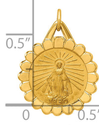 14k Solid Polished/Satin Small Round Scalloped Miraculous Medal-XR1771