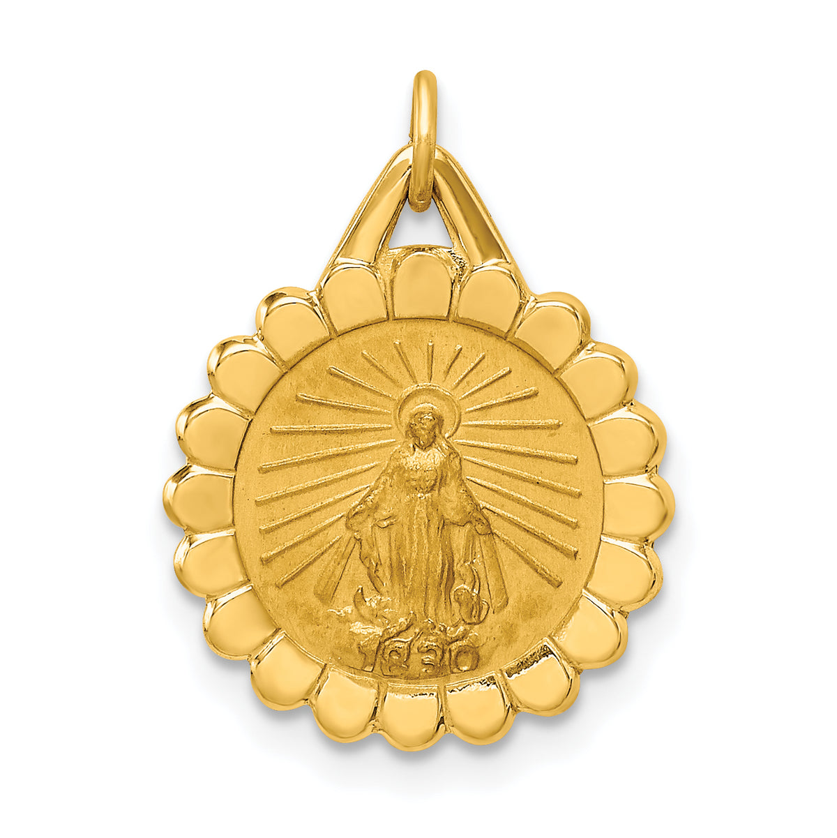 14k Solid Polished/Satin Small Round Scalloped Miraculous Medal-XR1771